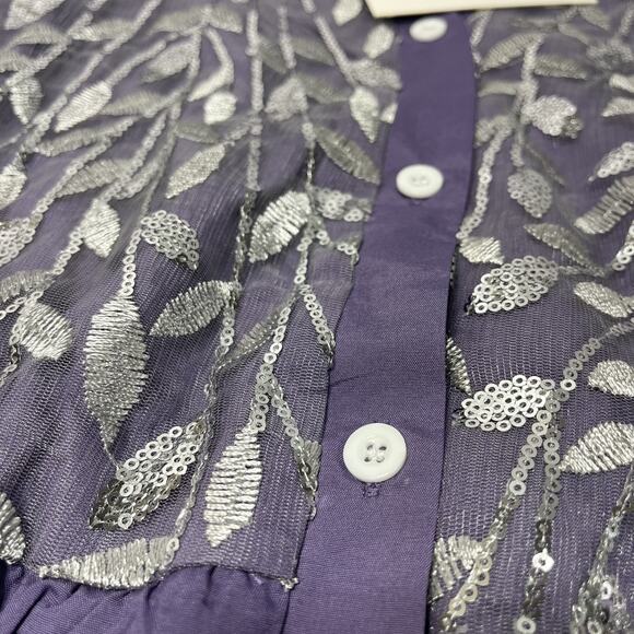 Flycurvy Women’s Purple Embroidered Button Front Blouse Top Plus Size 5XL - Picture 3 of 7